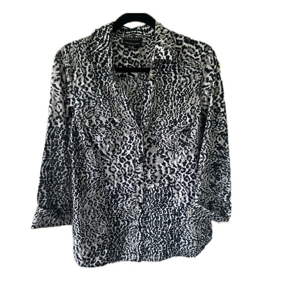 Foxcroft 100% Cotton Leopard Animal Print Wrinkle Free Fitted Fit Button Down 14 - Picture 1 of 8
